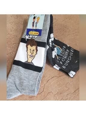 𝅺BEAVIS and Butt Head Crew Socks New 2 Pair  MTV Adult Cartoon Novelty